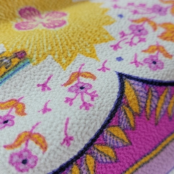 Rose&Olive Pink and Blue Vibrant Tropical Floral Top With Tassels Size S NWT - Picture 6 of 13